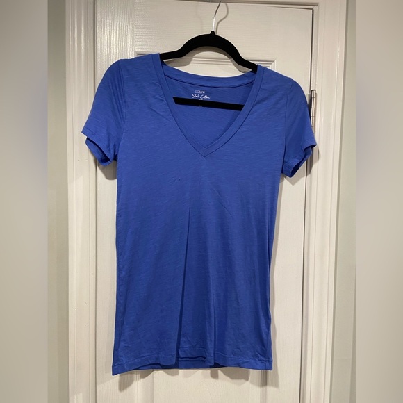 NWOT J. Crew Size XS Blue Slub Tee Shirt V Neck Short Sleeve Lightweight - Picture 1 of 12